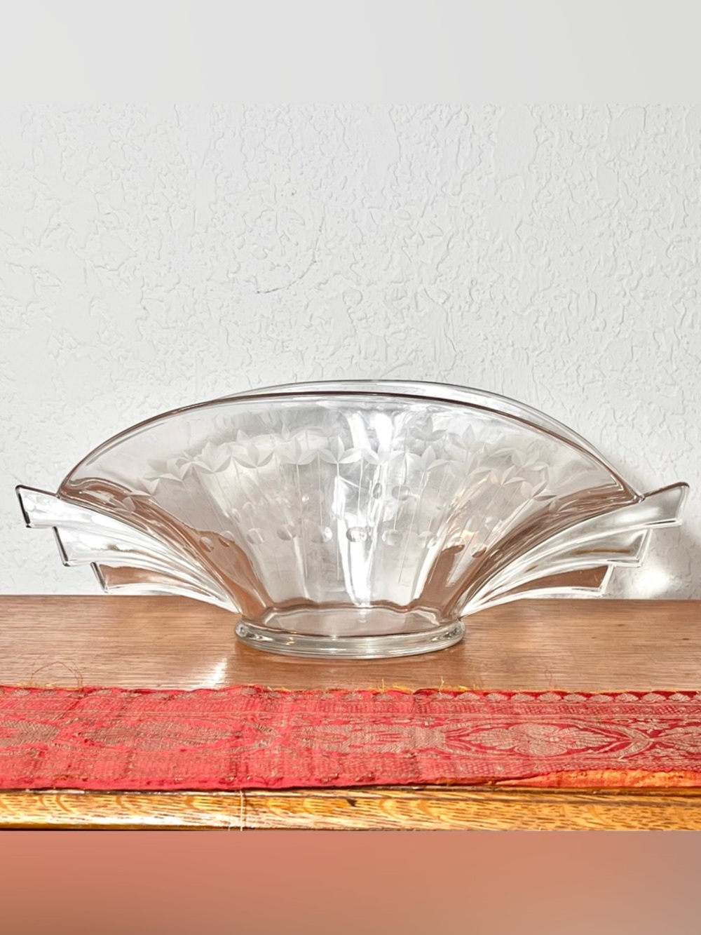 Vintage DUNCAN & MILLER Art Deco Clear Glass Oval Bowl Centerpiece Console Vase